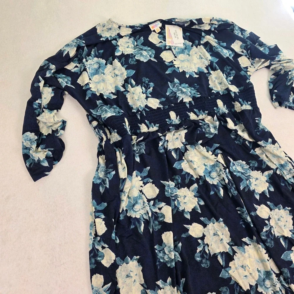 LuLaRoe Women 3XL Evelyn Dress Navy Blue Floral Smocked Waist Tiered Midi NEW - Picture 1 of 9